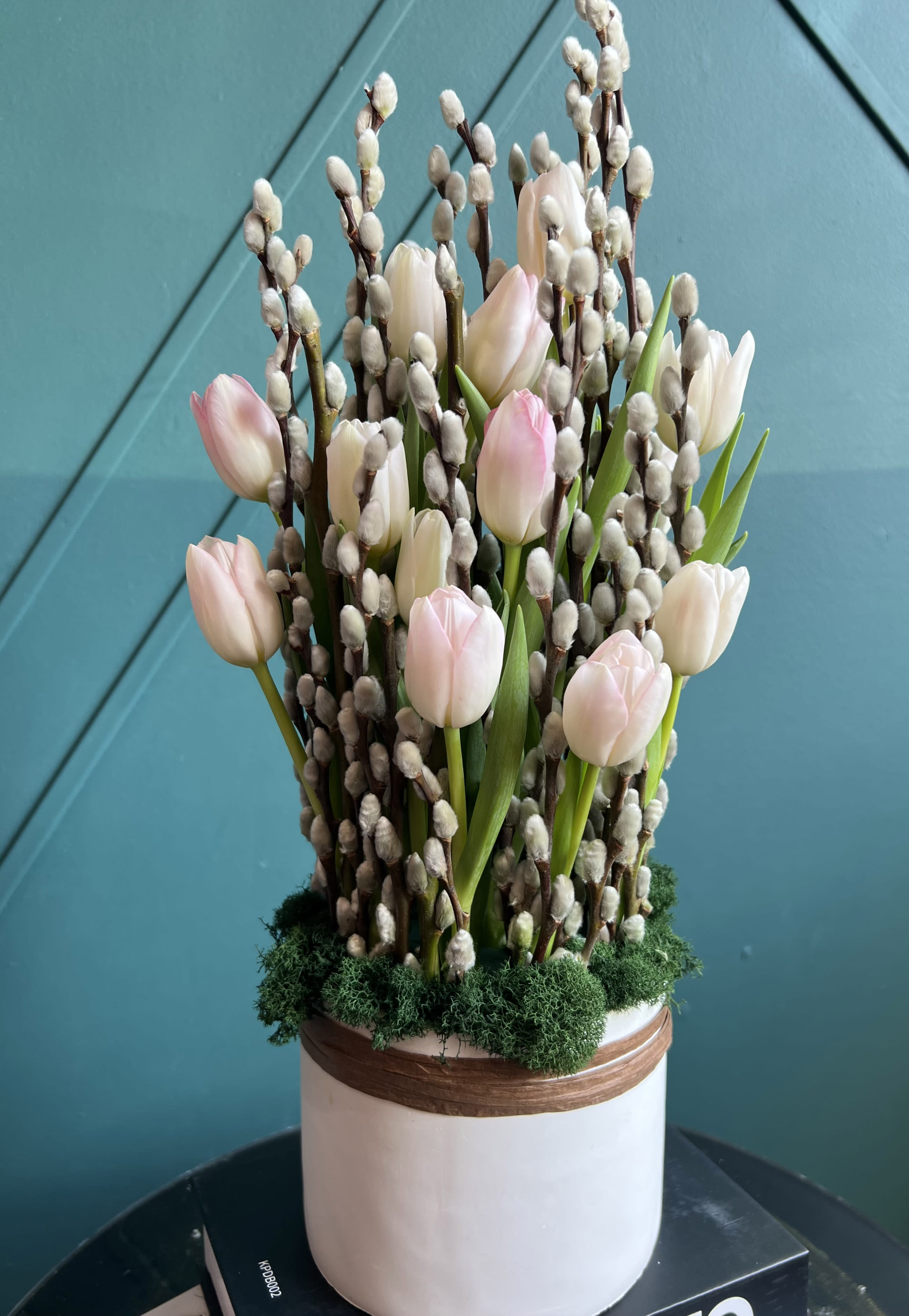 My little spring - Beautiful arrangement with pussy willow and tulips  ( 20 pink tulips)  