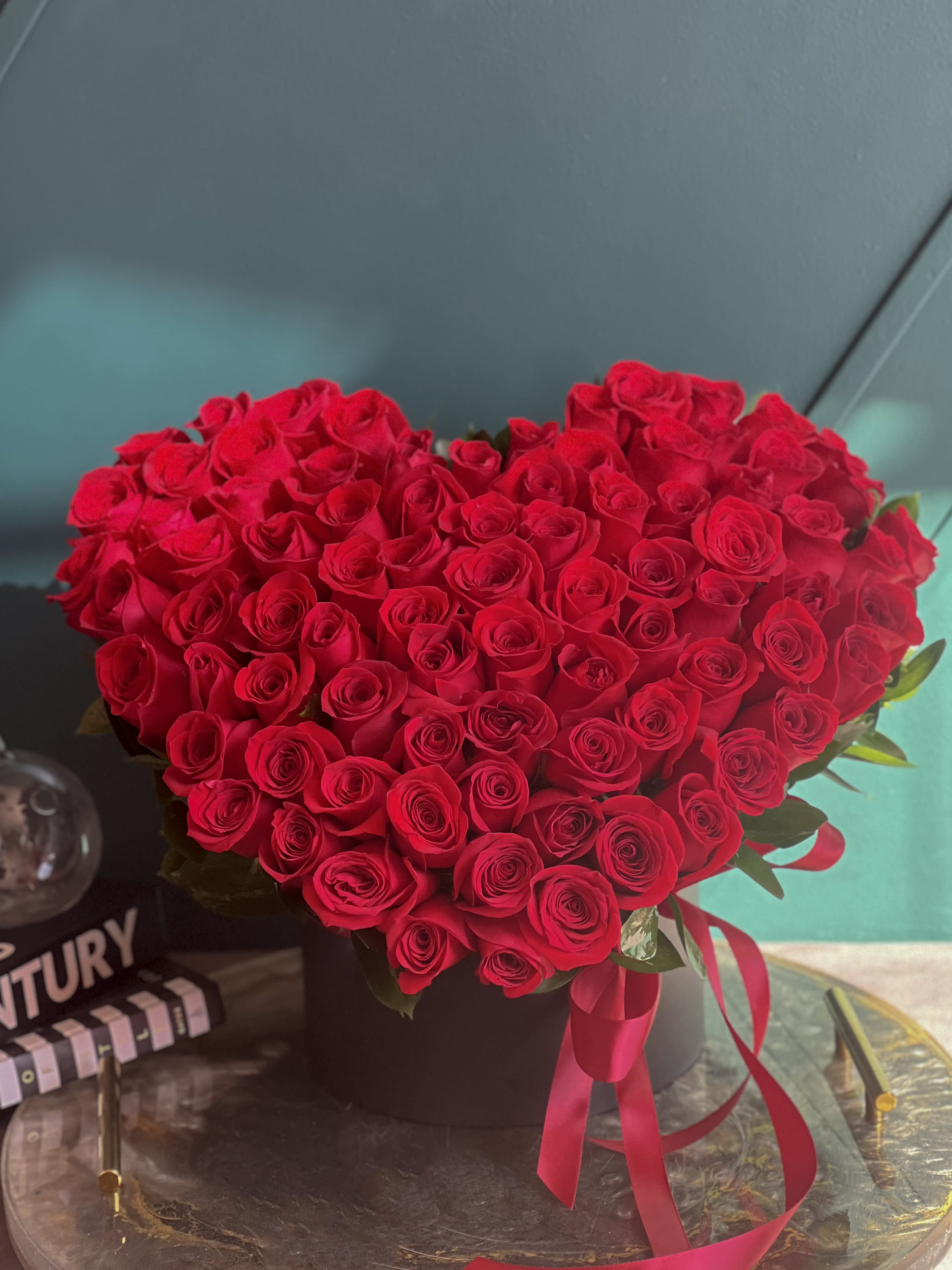 Passionate Love - Passionate Love-75 red roses in heart shape  Arranged in a box