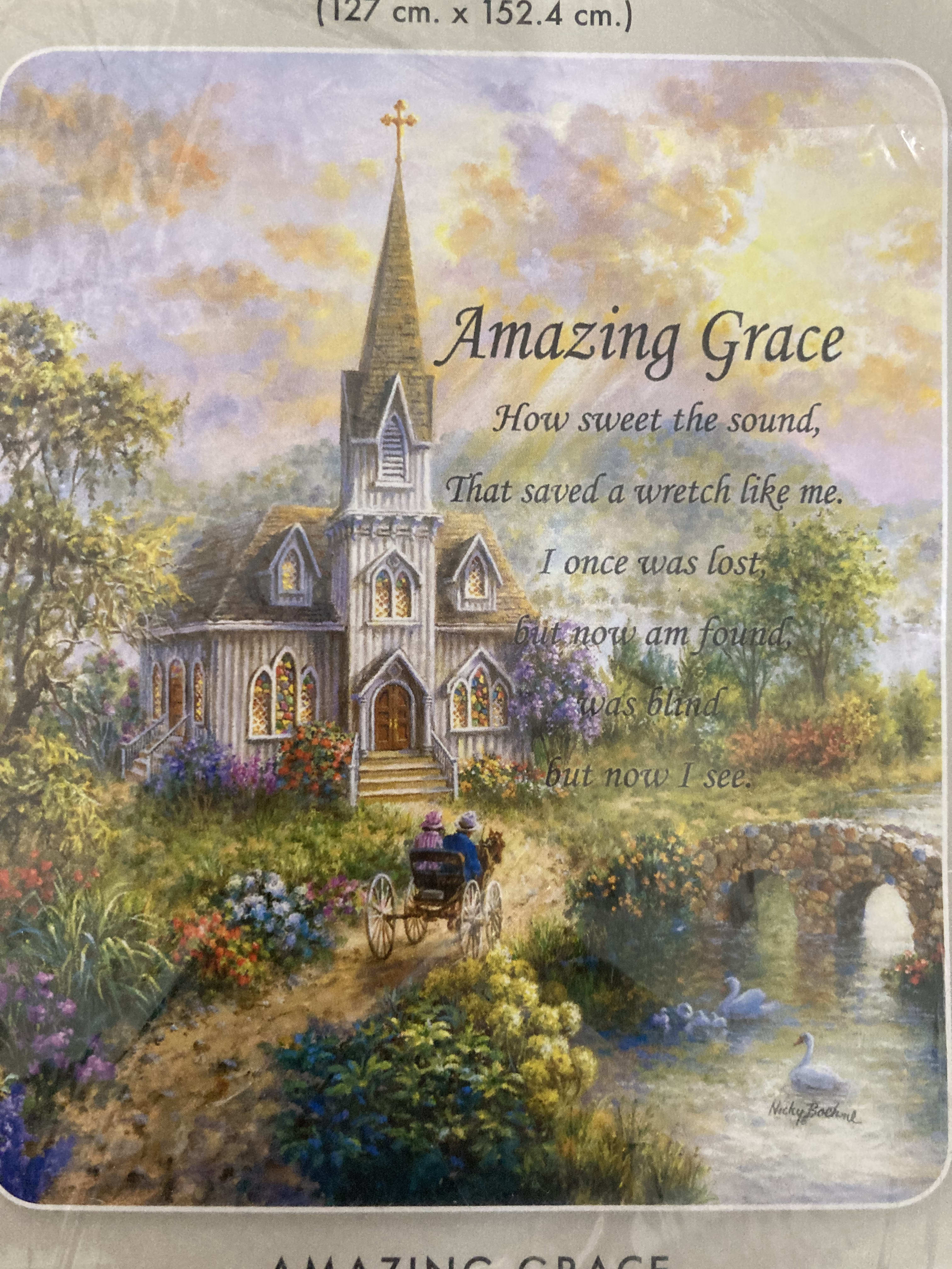 Amazing Grace Throw or Quilt - 50x60 - item delivered will depict picture. Quilted or blanket throw will be delivered. On stand for services or wrapped for home delivery.