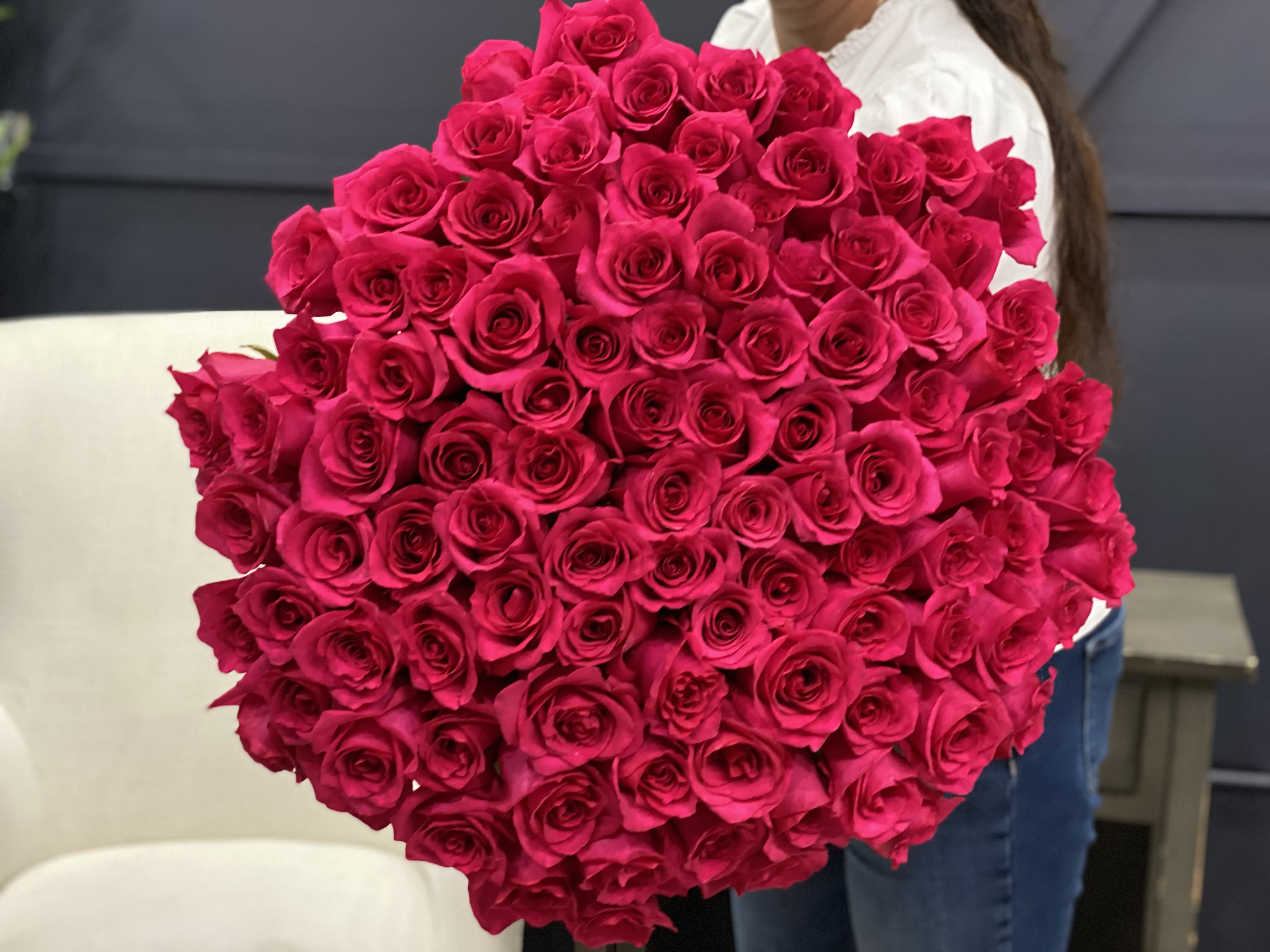 100 Hot Pink Roses Hand-crafted bouquet  - 100 Hot Pink Roses Hand-crafted bouquet   ***VASE NOT INCLUDED