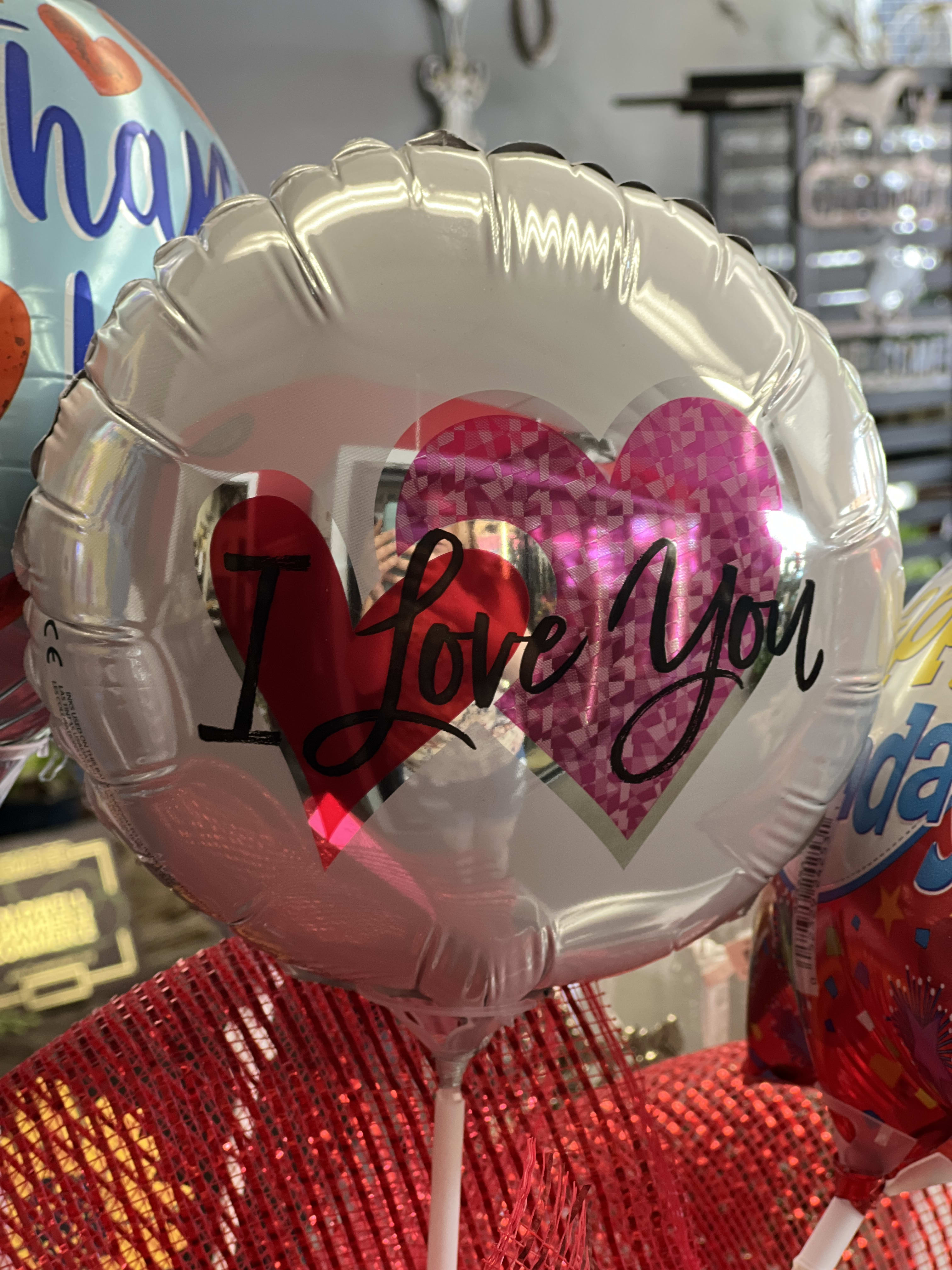I Love You Balloon I Love You Balloon - 7 Inch Air Filled Balloons On A Stick Air Filled Never Deflate! They also do not get tangled in the flowers, as helium balloons on strings can do, avoiding damages. :)  DESIGN MAY VARY