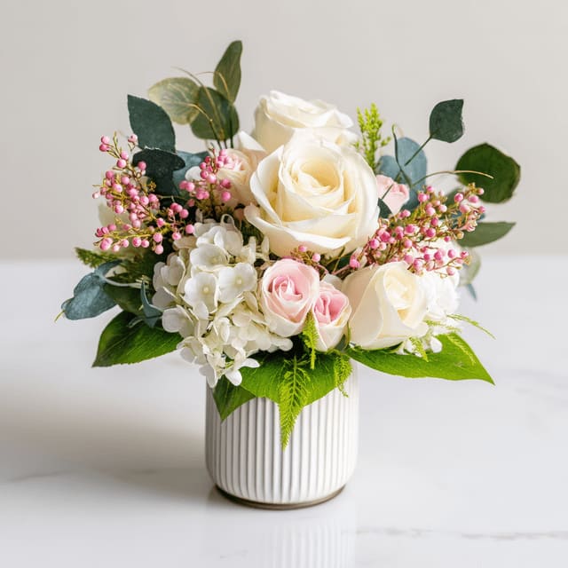 Pure Grace Pure Grace - Small in size but full of grace, with flowers such as hydrangea and berry accents.