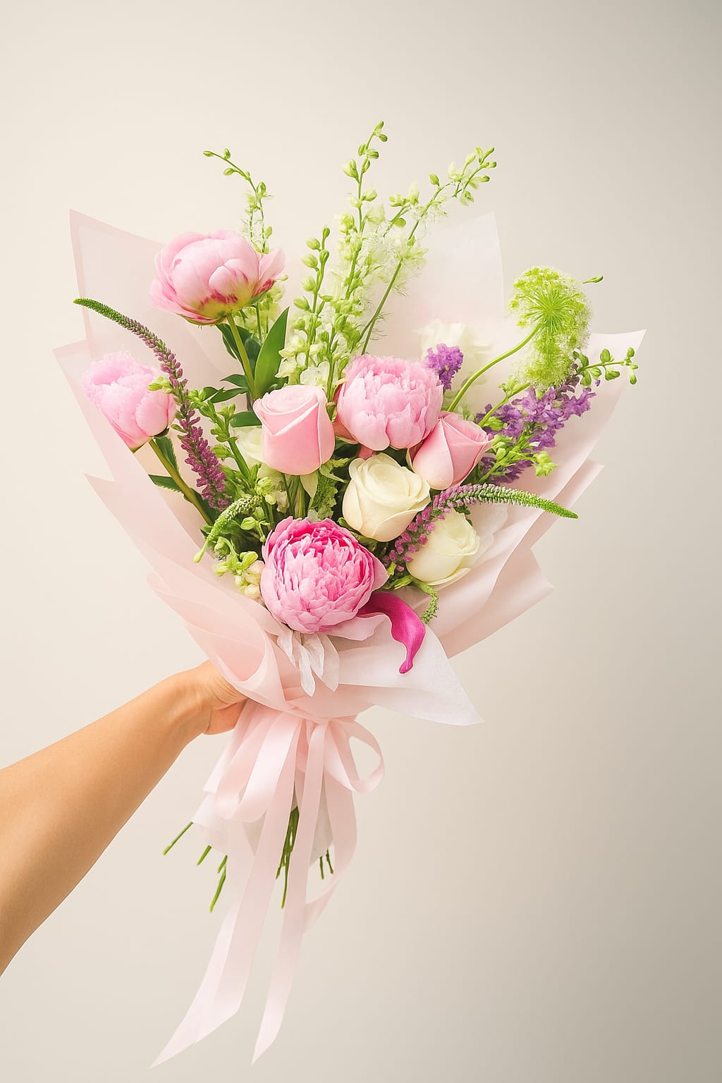 Peony Promise by GFlowers™ - Peony Promise is a tender expression of love and devotion, thoughtfully arranged with soft pink peonies, romantic roses, delicate lace flowers, and airy larkspur. Each bloom is carefully selected to convey warmth, affection, and timeless beauty—making it the perfect gift for heartfelt moments, from anniversaries to just-because surprises. Wrapped in gentle hues and graceful textures, this bouquet whispers a sweet promise of love that lingers long after the flowers bloom.