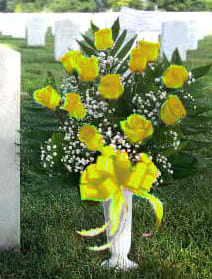 DOZEN YELLOW ROSES IN CEMETERY CONE [TT-ANC12YLW] - DOZEN PREMIUM LONG STEM YELLOW ROSES IN CEMETERY CONE    [TT-ANC32YLW]