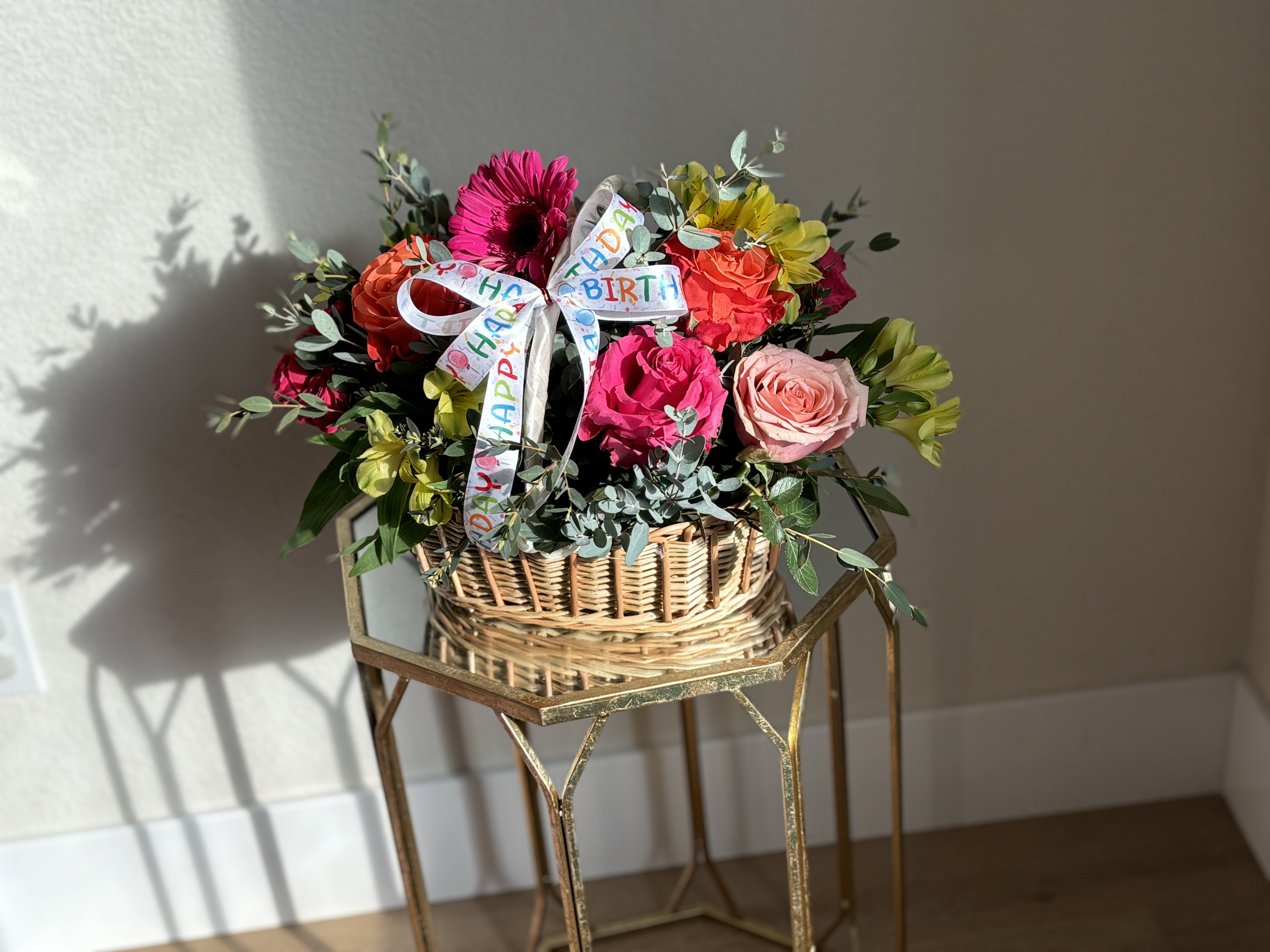 Beautiful Birthday basket  - Colors full roses, and flowers , this playful bouquet sprinkles birthday cheer with every petal!