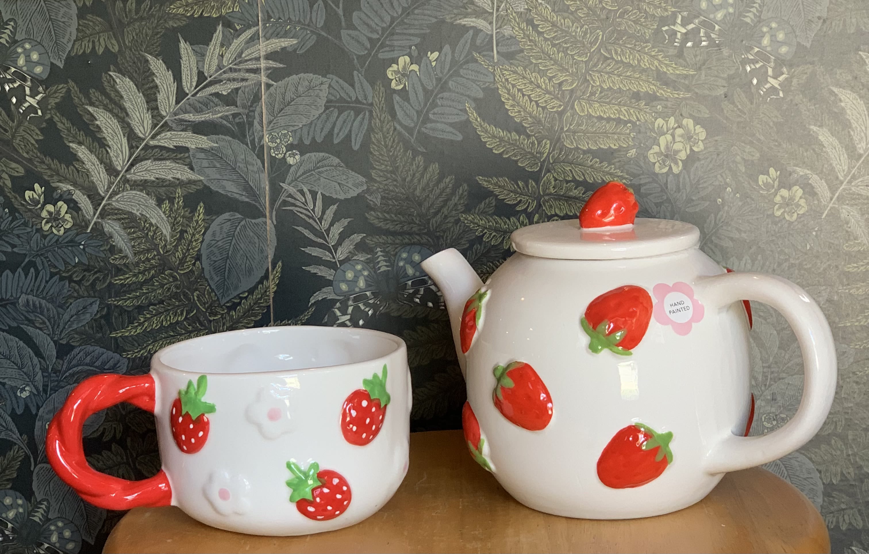 Teapot and Mug Set - Strawberry Fields - This ceramic teapot and mug set is the perfect gift. Hand painted and food safe. LIMIT ONE. 