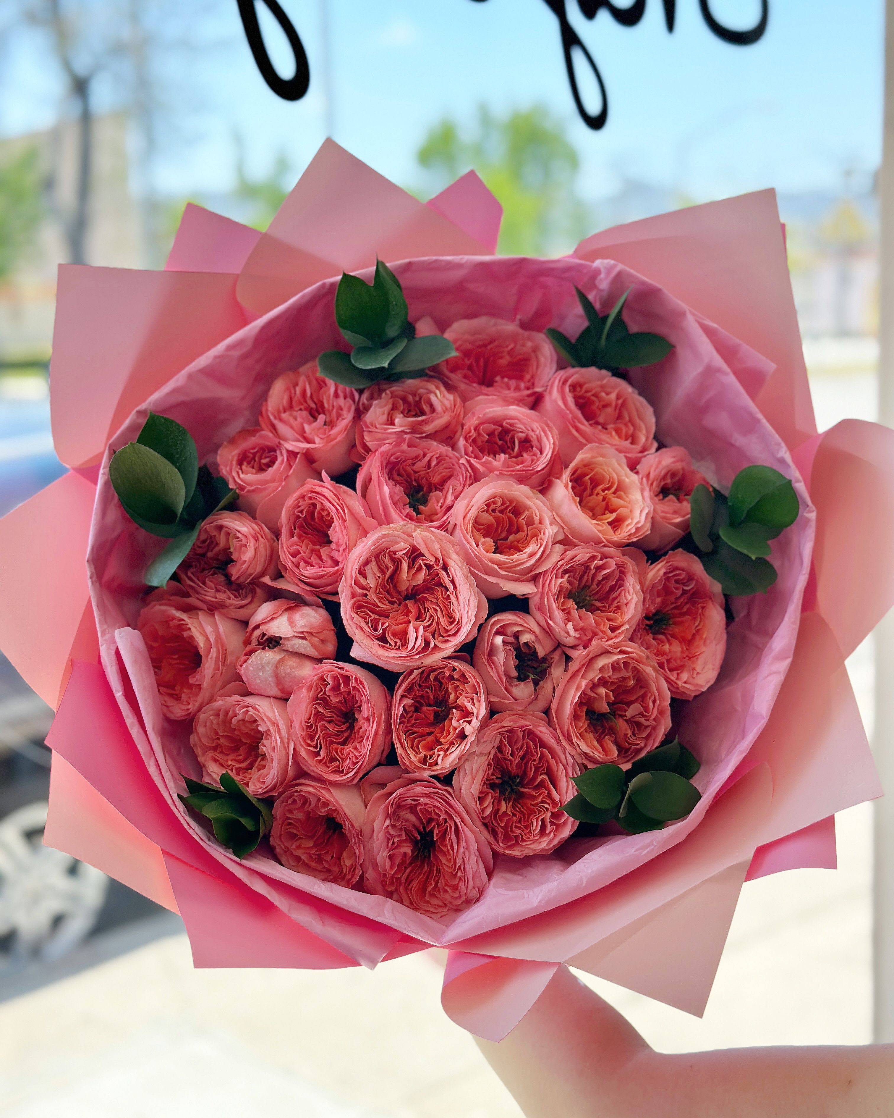 Rosy Radiance  - A beautiful bouquet of garden roses that smell beautifully with greenery 