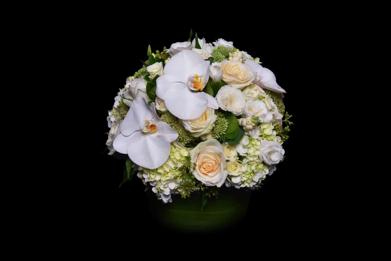 Fleur #2 - Premium white florals in a leaf lined vase. 
