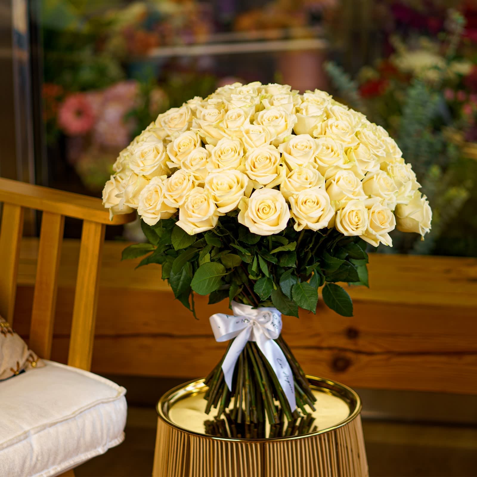 NO. 161 - White White Roses NO. 161 - White White Roses - Handcrafted by our expert florist in Studio City, this bouquet features classic roses arranged with timeless elegance and care. Perfect for any occasion, it brings beauty and sentiment together in every petal. Enjoy the convenience of same day flower delivery, making it easy to send love and joy right when it matters most. Discover the charm of a rose bouquet that speaks volumes. Available in three size options: Standard size - 50 roses Deluxe size - 75 roses Premium size - 100 roses.