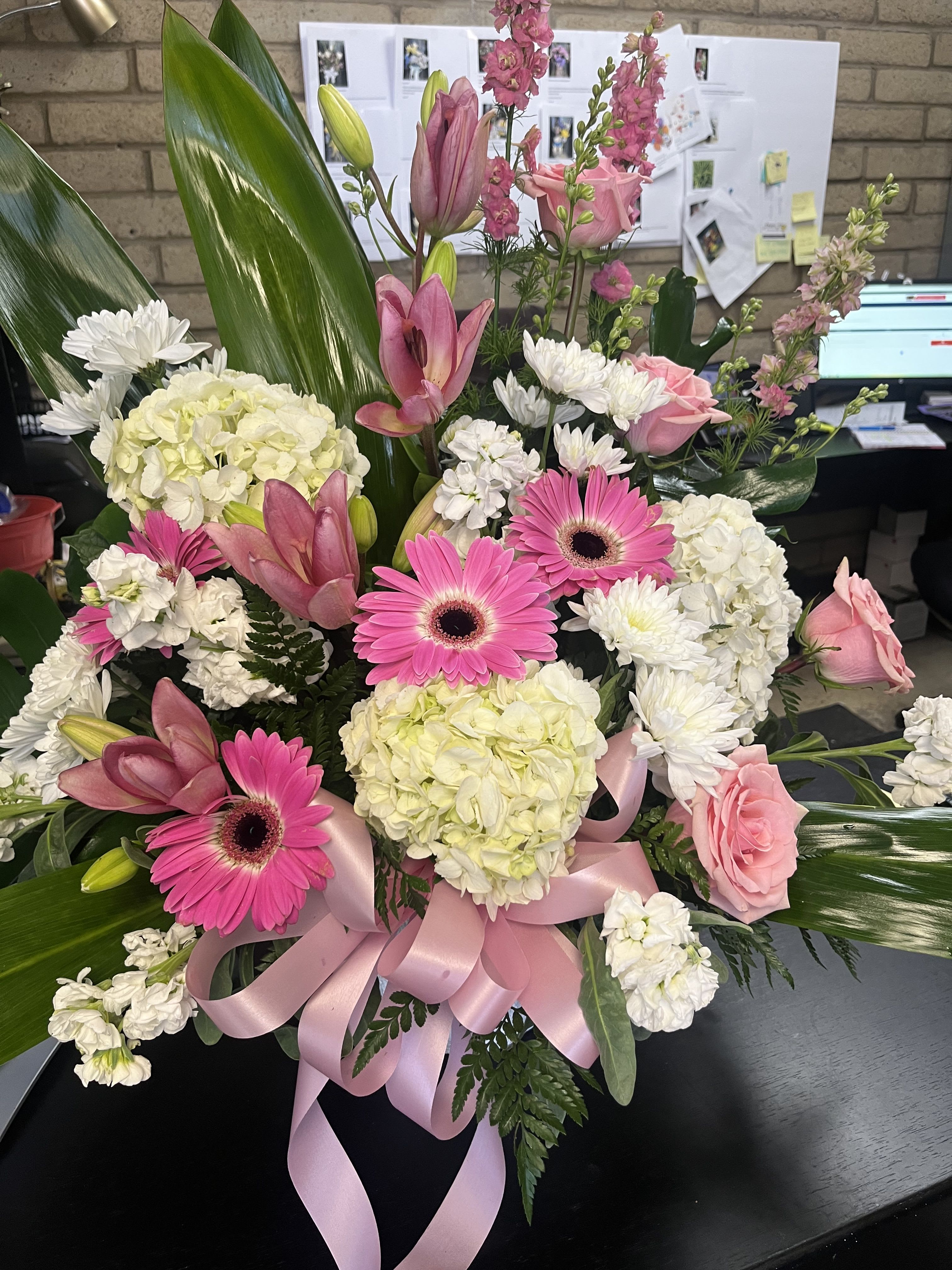 Pink Basket floral Pink Basket floral - floral spray basket includes Banner message , Include banner message in notes for florist /special instructions