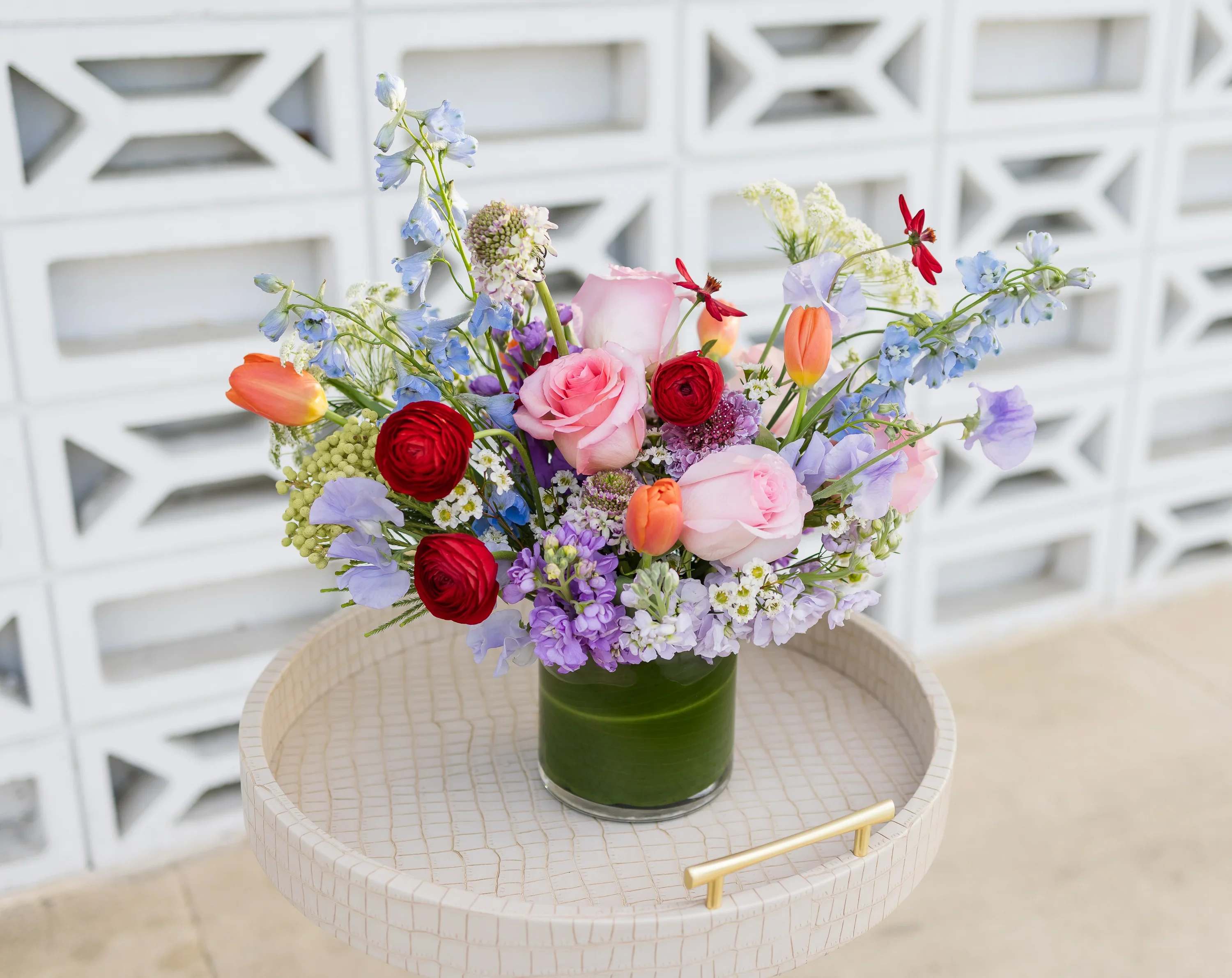Grand Summer - Designer's Choice - A stunning whimsical design of premium summer blooms.   Each &quot;designer's choice&quot; arrangement is uniquely designed based on what is freshly available and hand-selected by our floral designer; the image shown is for design inspiration only and will not be replicated exactly. If any design elements are important to your order, please contact us with those requests. 