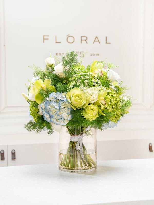 NO.21 - FLORAL HARMONY NO.21 - FLORAL HARMONY - This mixed flower bouquet of blue hydrangeas, lemonade roses, and greenery is a heartfelt expression of life’s most meaningful moments—crafted with care by our dedicated florist in Studio City. Each stem is thoughtfully selected to create a vibrant blend of color, fragrance, and feeling. More than just flowers, it's a gesture that speaks volumes. With same day flower delivery, your sentiment arrives right on time, beautifully delivered and impossible to forget. Size on the photo - Standard.