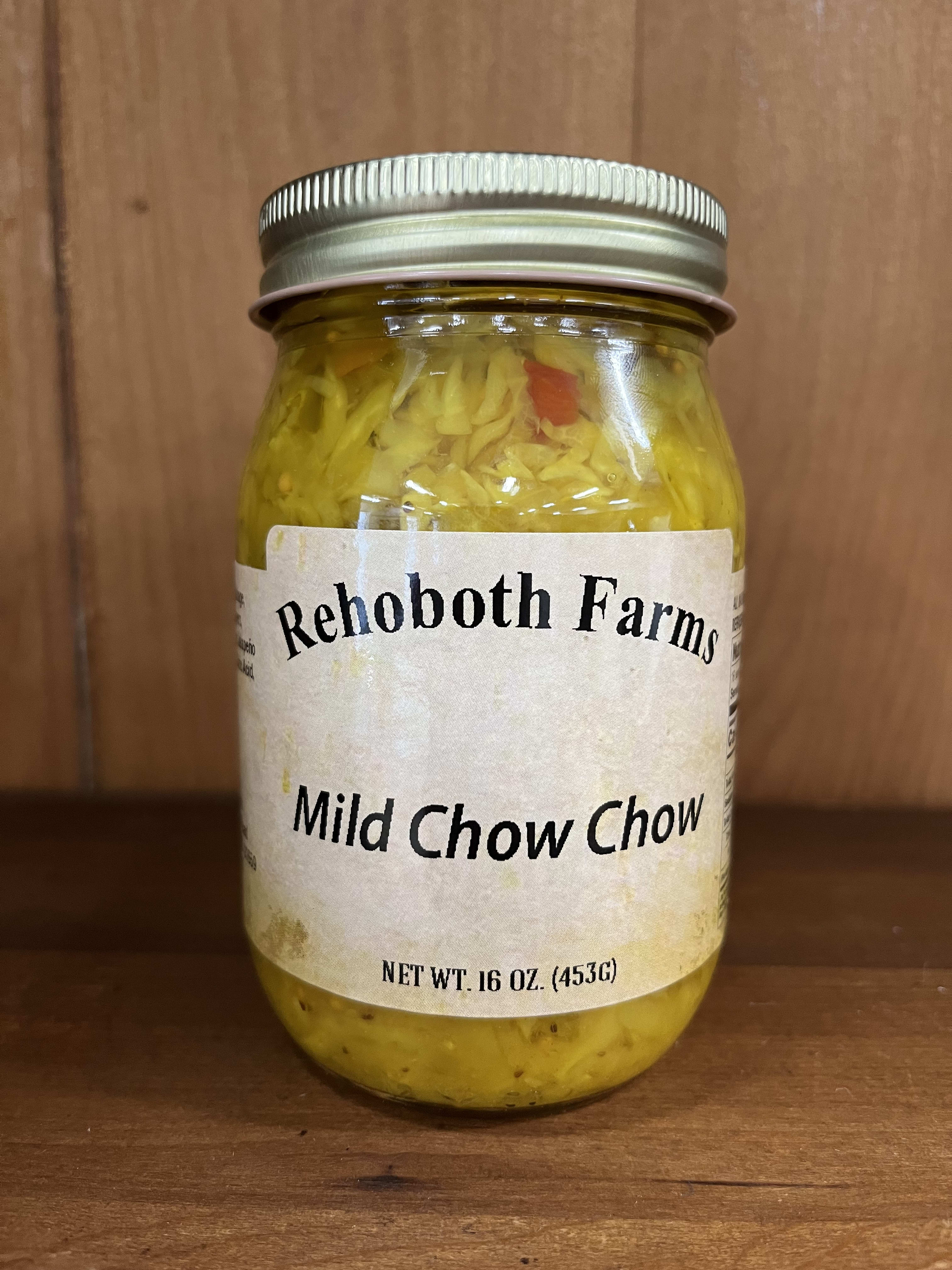 16 oz Rehoboth Farms Chow Chow 16 oz Rehoboth Farms Chow Chow - A perennial favorite-Rehoboth Farm's Chow Chow. Using Mrs. Breuil's own recipe this one is sure to please.