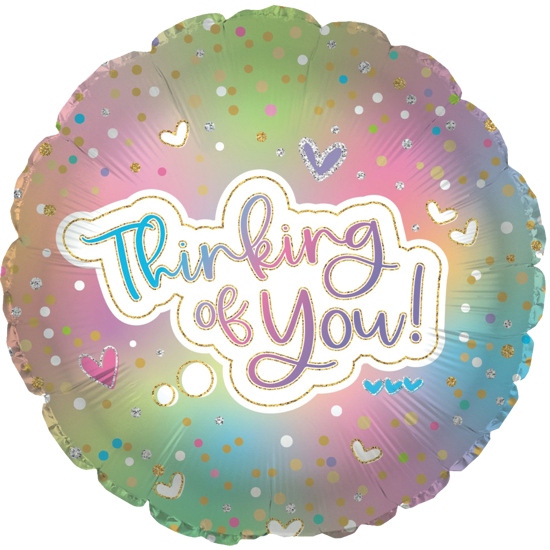 "Thinking of You" mylar helium Balloon "Thinking of You" mylar helium Balloon - When you want that someone special to know that you are thinking of them, why not add the balloon that says it all to your floral design, "Thinking of You!"