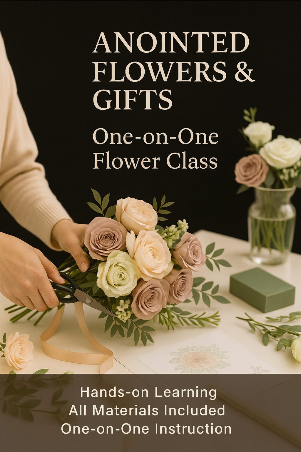 Floral Design Basics (Private Class) Floral Design Basics (Private Class) - Basic One-on-One Floral Class Enjoy a 60 to 75-minute private floral design session where you’ll learn the fundamentals of arranging fresh flowers from start to finish. This one-on-one class includes guidance on flower prep, color balance, layering techniques, and bouquet construction. You’ll work hands-on with seasonal blooms and take home your finished arrangement in a vase. All flowers, tools, and materials are included Class is taught by Lashonda, certified wedding planner & floral designer Great for beginners or anyone wanting a creative outlet Held at Anointed Flowers & Gifts in Jackson, TN ️ Available select Saturdays — booking required in advance