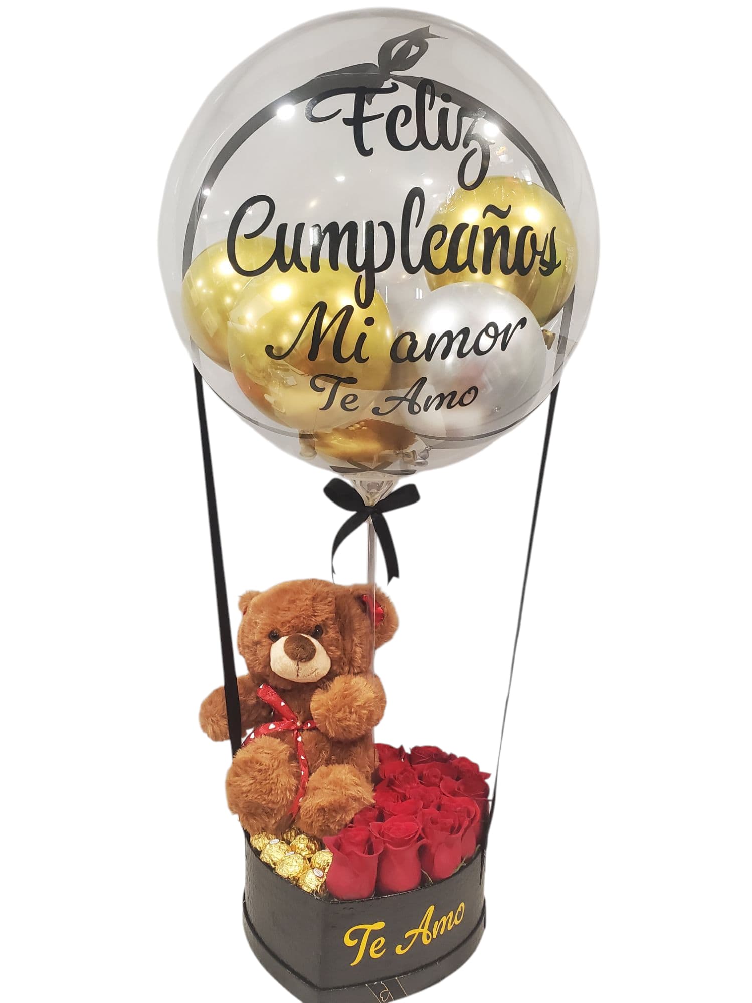 Birthday heart  - Heart Shape box chocolates teddy bear roses balloons  is the perfect present for birthday anniversary love  balloon is persinalized by your own frase. 