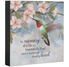 Square Sitter Plaque 'In Memory' (hummingbird) - Square Sitter Plaque 'In Memory' (hummingbird)