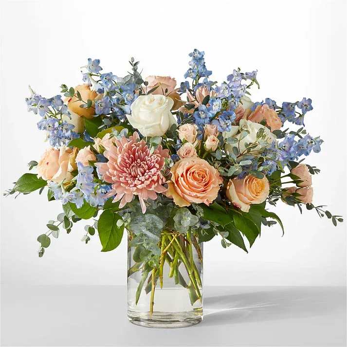 Inspired Bouquet (exquisite) Inspired Bouquet (exquisite) - Full of dynamic textures and peaceful hues, look no further than the Inspired Bouquet for moments of celebration, achievement, or as a gesture of encouragement. Details The Deluxe Bouquet is approximately 13"H x 12"W. Designed by florists, ready to display. For long–lasting blooms, replace the water daily. We suggest trimming the stems every couple days. Pet Safety Precautions: This bouquet or plant may include flowers and foliage that are known to be toxic to pets. To keep them safe, be sure to keep this arrangement out of your pet's reach.