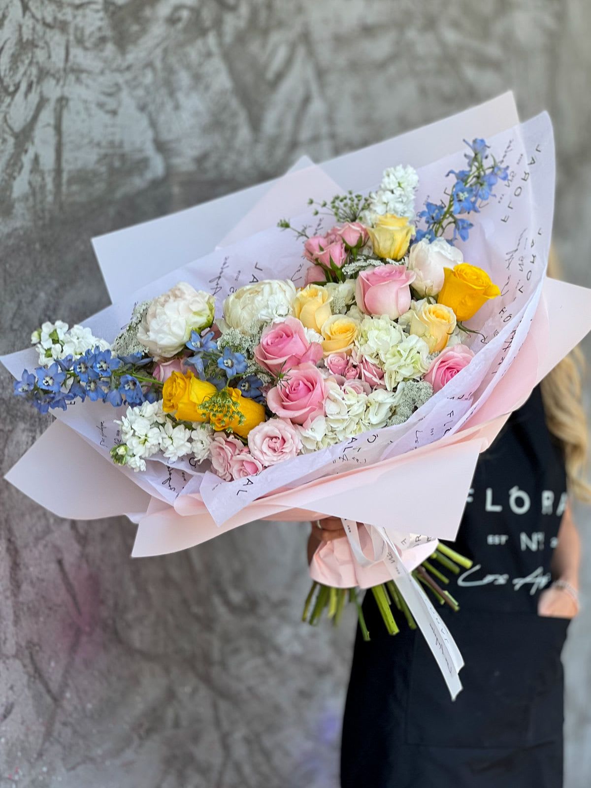 NO.68 - SPRING TIME NO.68 - SPRING TIME - This summer flower bouquet is a heartfelt expression of life’s most meaningful moments—crafted with care by our dedicated florist in Studio City. Each stem is thoughtfully selected to create a vibrant blend of color, fragrance, and feeling. More than just flowers, it's a gesture that speaks volumes. With same day flower delivery, your sentiment arrives right on time, beautifully delivered and impossible to forget. Bouquet with Roses, Hydrangeas, Spray Roses, and Delphinium.