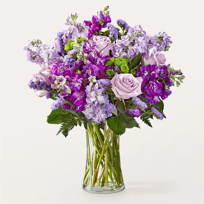 Grapeful Bouquet (exquisite) Grapeful Bouquet (exquisite) - Utilizing the calming yet powerful nature of the color purple, the Grapeful Bouquet is a beautiful way to send well wishes. Details Designed by florists, ready to display. For long–lasting blooms, replace the water daily. We suggest trimming the stems every couple days. Pet Safety Precautions: This bouquet or plant may include flowers and foliage that are known to be toxic to pets. To keep them safe, be sure to keep this arrangement out of your pet's reach.