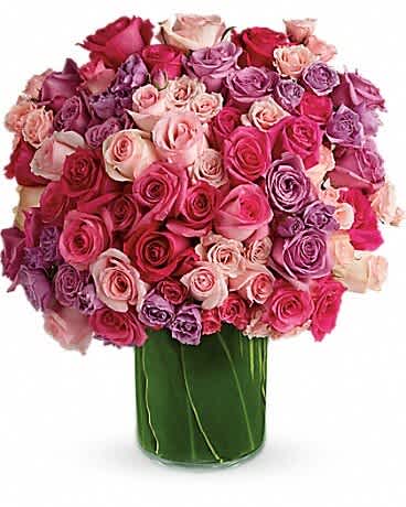 Rose Rapture Rose Rapture - It's almost too gorgeous to take in. Lush roses and spray roses in intoxicating shades of lavender, pink and light pink - a vision of love that will take her breath away. She'll be gushing about it - and you - for days. Maybe weeks. The lovely bouquet includes lavender roses, light pink roses, pink roses, light pink spray roses and lavender spray roses accented with assorted greenery.
