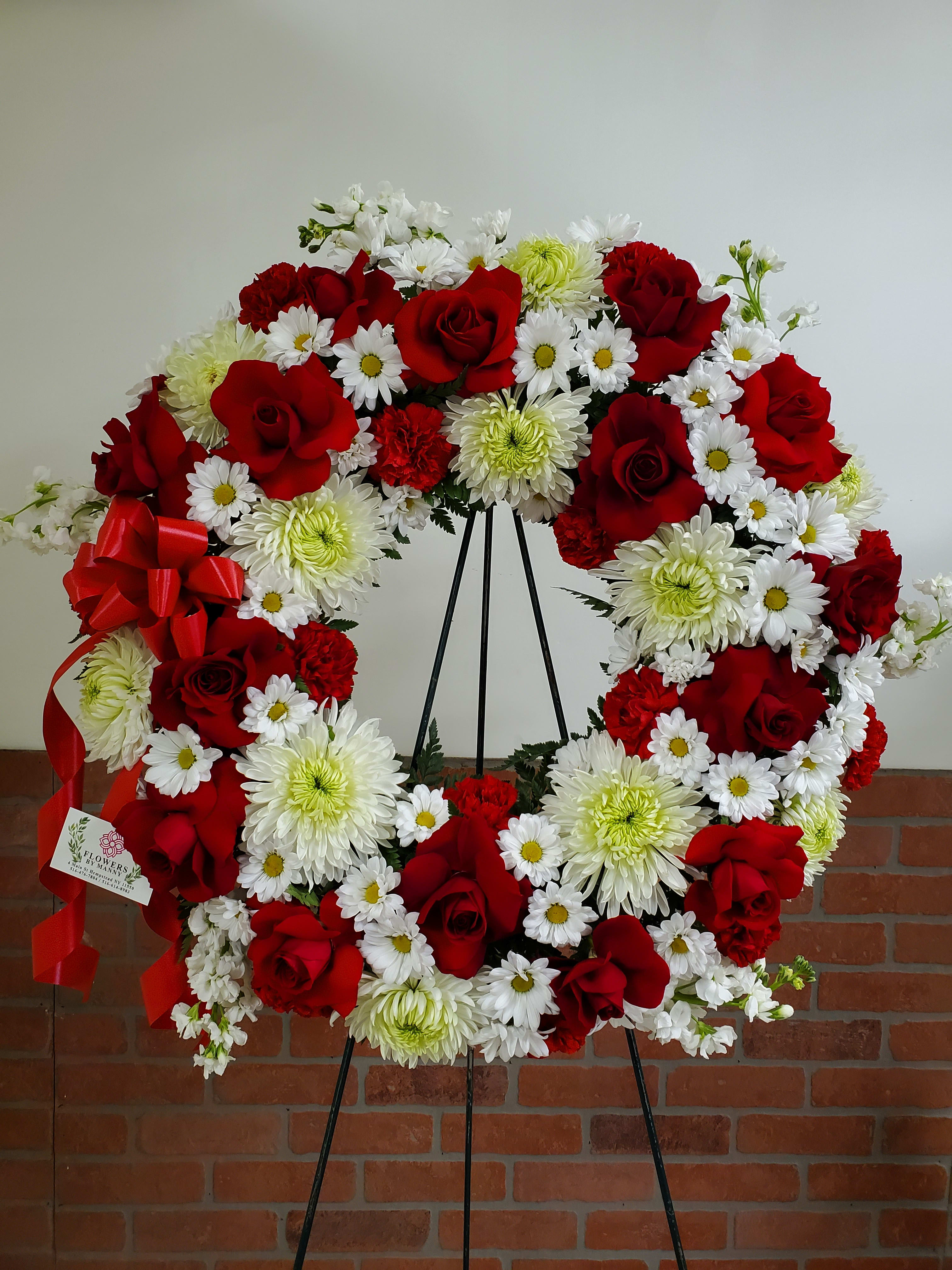 Red and white wreath  - Red and white flowers
