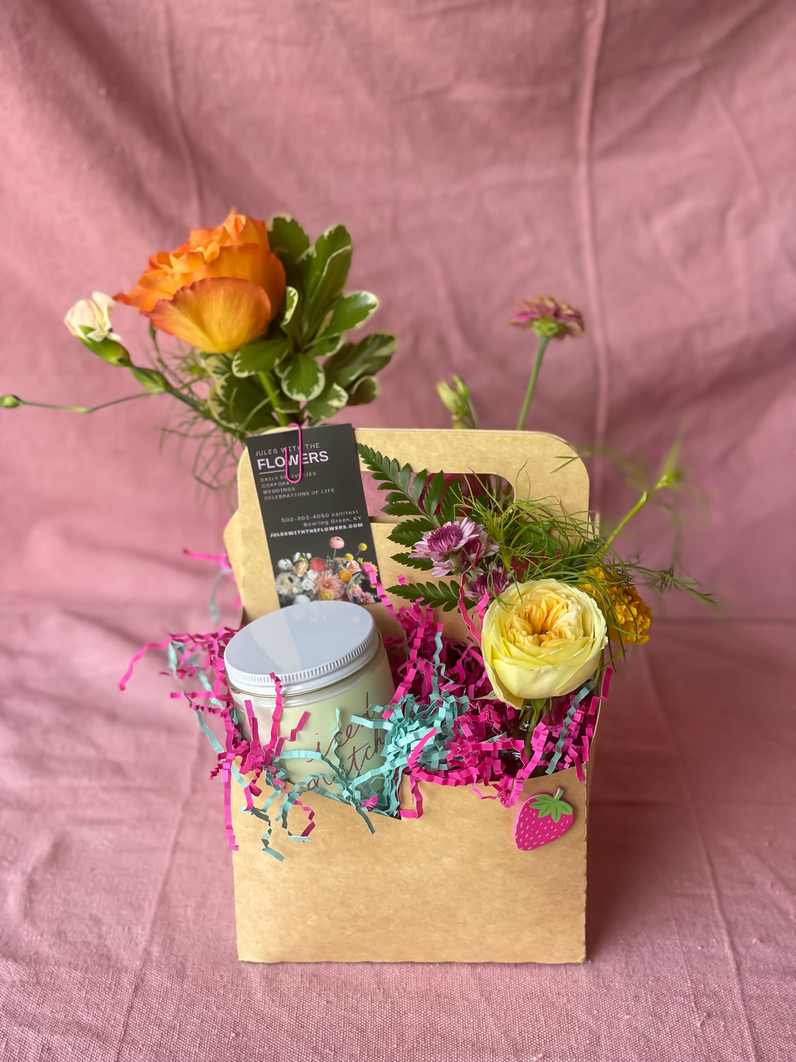 Wild Poppy Box - Brighten up any space with this charming set of 3 chic bud vases, each thoughtfully filled with a mix of fresh greens and delicate blooms to cheer up all the corners of a home. Paired perfectly with a Wildflower and Salt candle, this set adds a touch of nature and fragrance to your home. Whether you're looking to gift or decorate, these items are available for quick delivery, bringing beauty and warmth right to your doorstep. Upgrade to deluxe or premium for additional bud vases.