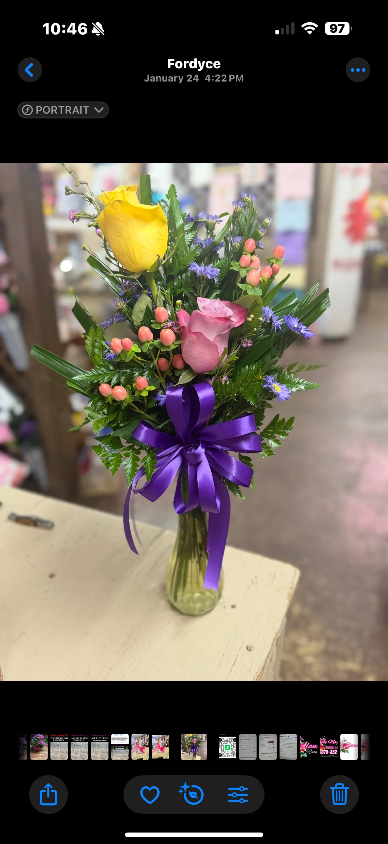 Double Bud Vase - Twice as sweet! This double bud vase includes two fresh roses with pretty filler and greenery, arranged in a slim vase that’s perfect for a small but meaningful gift. Great for teachers, coworkers, friends — or just to treat yourself!  Designer’s Choice Call For Special Colors (870) 352-0273