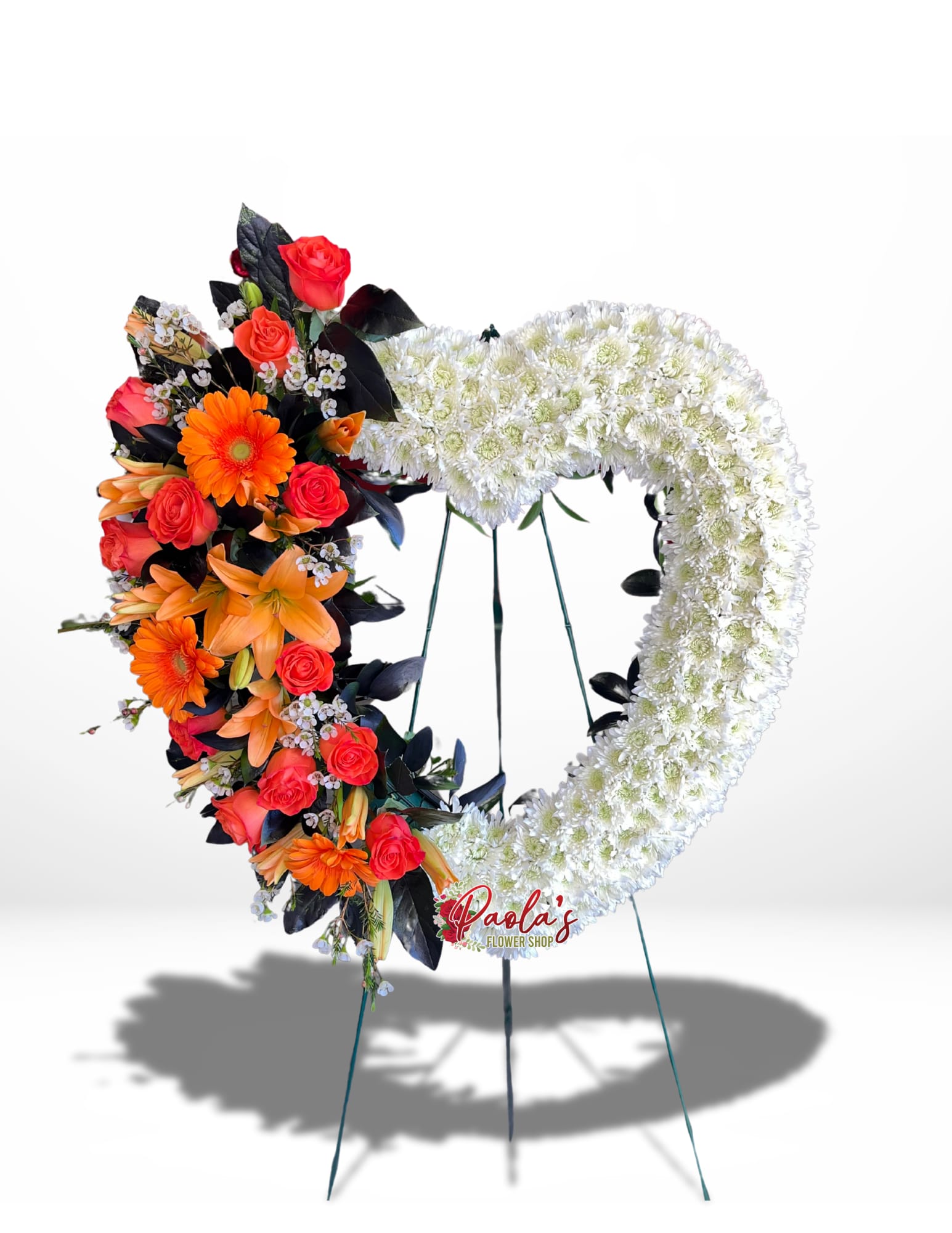 Heartfelt Sympathy  - 24” open heart with ornange and black tones 