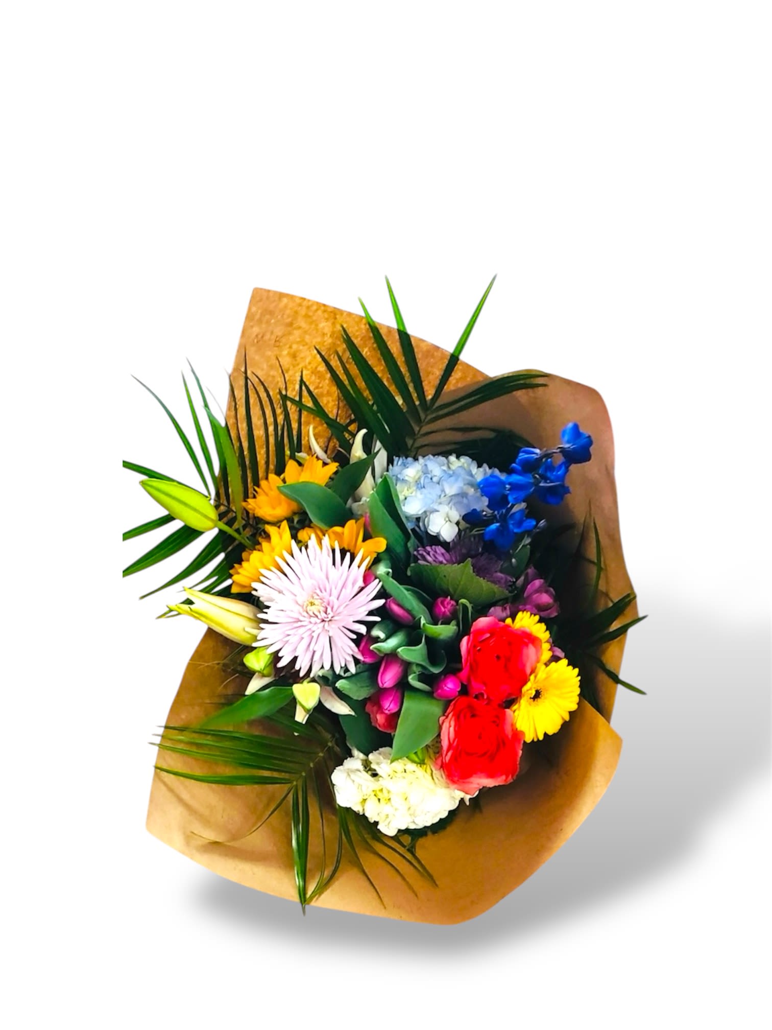 Beautiful Hand Wrapped Bouquet by Amanda Beautiful Hand Wrapped Bouquet by Amanda - Too many vases already? Here’s a beautiful hand wrapped alternative.