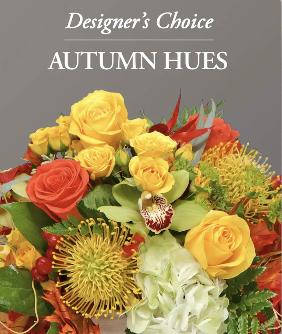 Autumn Hues Designers Choice - Let the talented designers at Bloom In Glory create a beautiful, autumn floral arrangement using the freshest selection of fall premium flowers from our bountiful coolers. 
