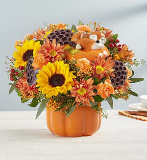 Foxy Posies Foxy Posies - This super cute keepsake ceramic pumpkin has a fox on its lid, and filled with seasonal favorites!