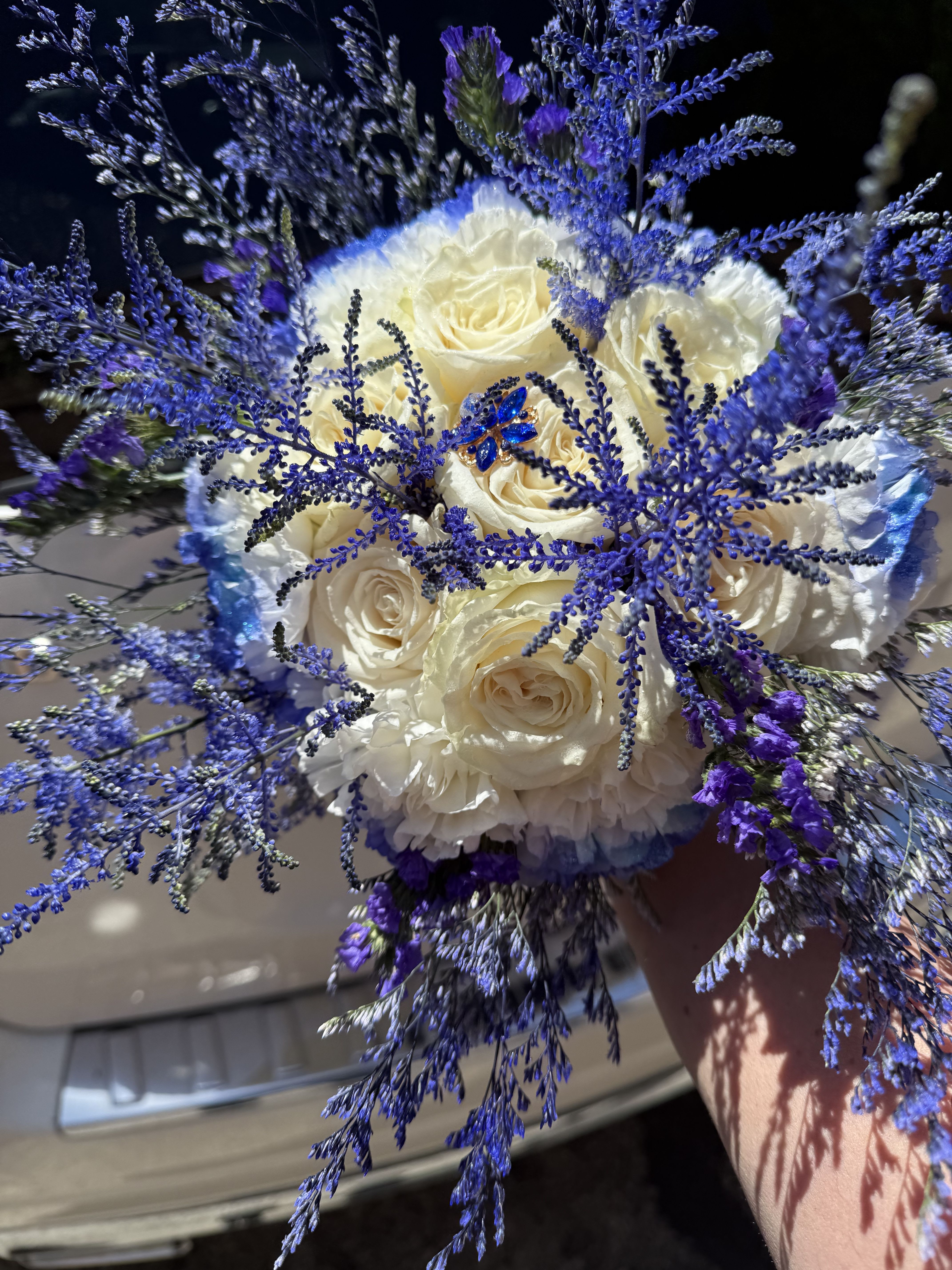 Prom Bouquet - White and Navy Blue Astilbe Prom Bouquet - White and Navy Blue Astilbe - white flowers with painted blue astilbe