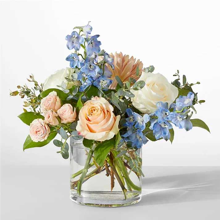 Inspired Bouquet - Full of dynamic textures and peaceful hues, look no further than the Inspired Bouquet for moments of celebration, achievement, or as a gesture of encouragement. Details The Deluxe Bouquet is approximately 13&quot;H x 12&quot;W. Designed by florists, ready to display. For long–lasting blooms, replace the water daily. We suggest trimming the stems every couple days. Pet Safety Precautions: This bouquet or plant may include flowers and foliage that are known to be toxic to pets. To keep them safe, be sure to keep this arrangement out of your pet's reach.
