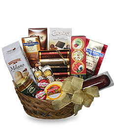 Gourmet Basket Gourmet Basket - Express your best wishes with a gourmet greeting they won't soon forget. Created by our select florists, this gourmet basket is crafted with , cheese, crackers, cookies, and more.