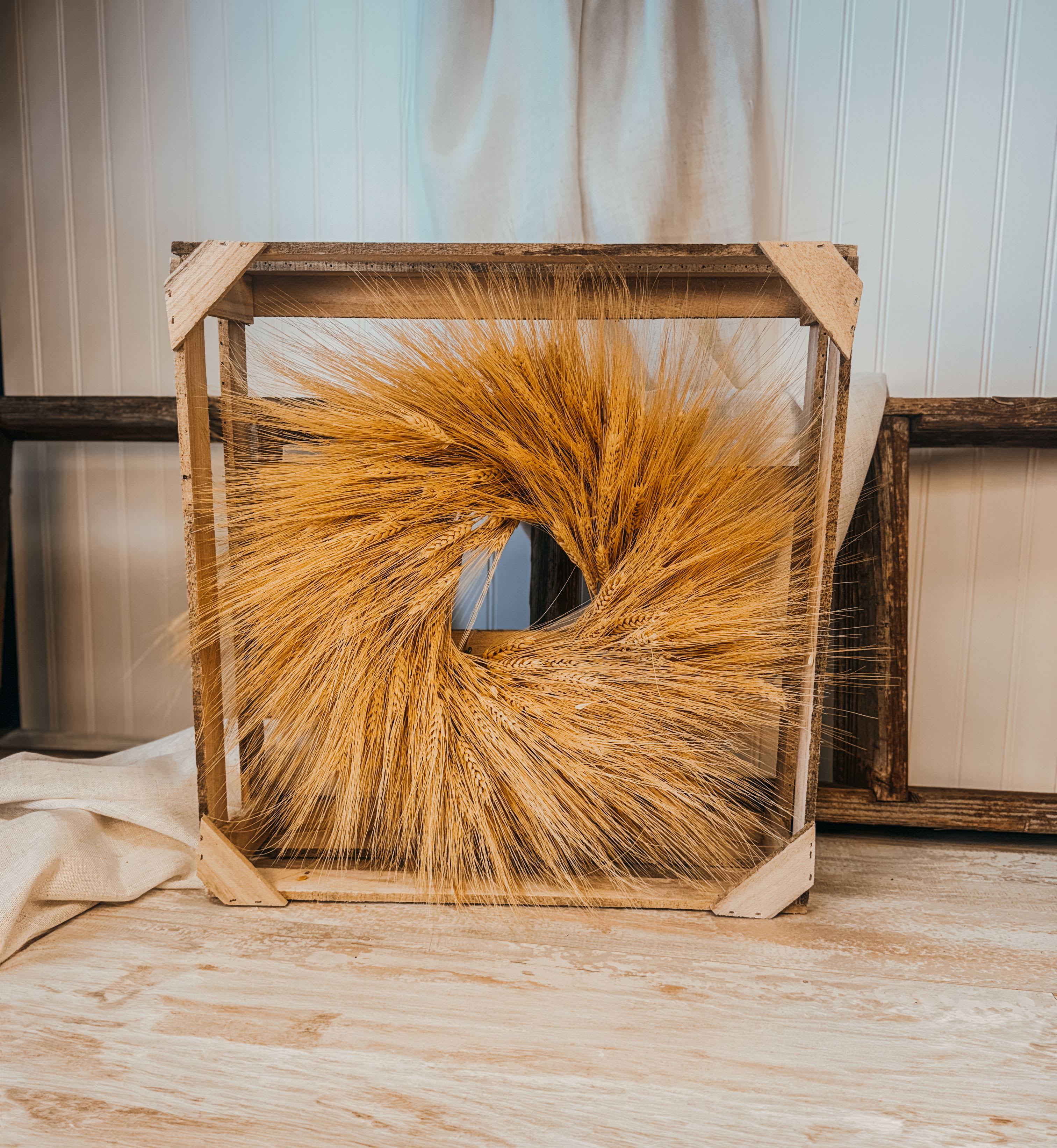 Dried Wheat Wreath - - 18&quot; diameter - Dried material   - Please note that our wreaths are handmade of natural materials that can be damaged if exposed to rain, snow, or heavy wind. We recommend keeping our wreaths inside or on a covered porch to protect the wreath.