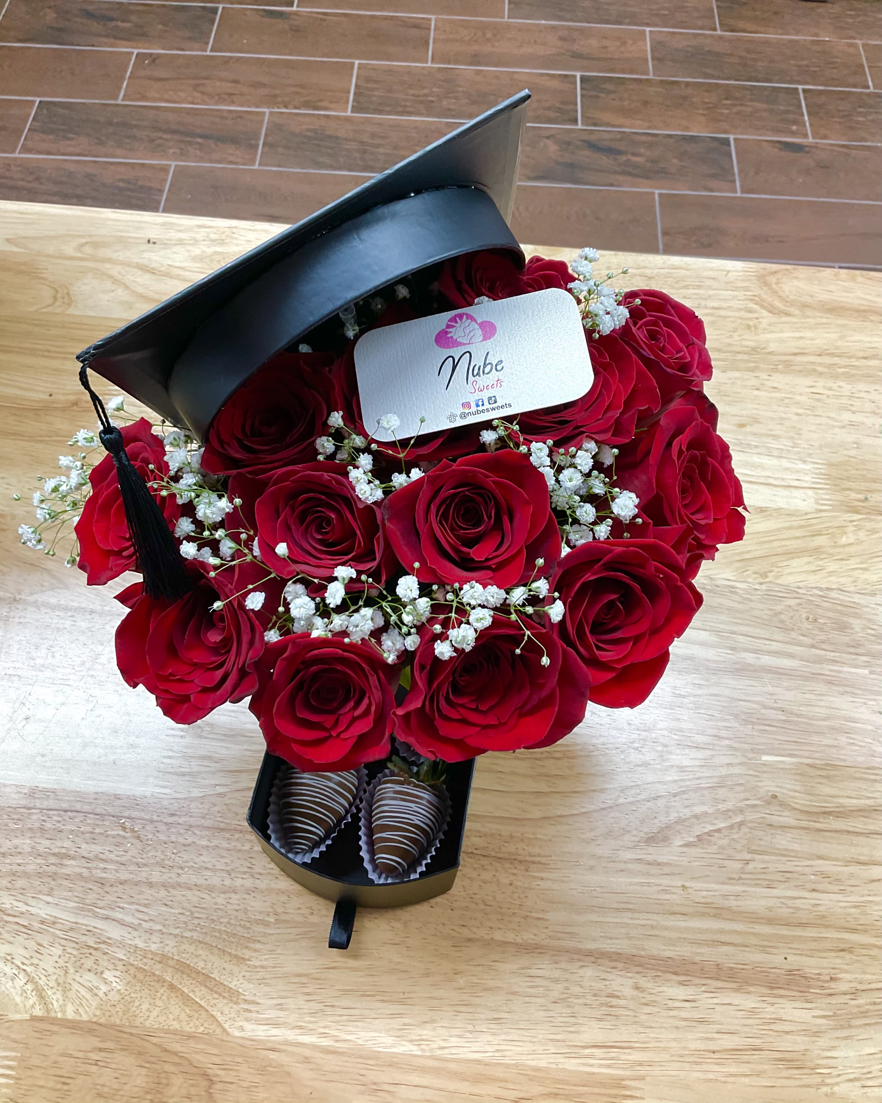 Way to go!  - Graduation cap with roses and strawberries 