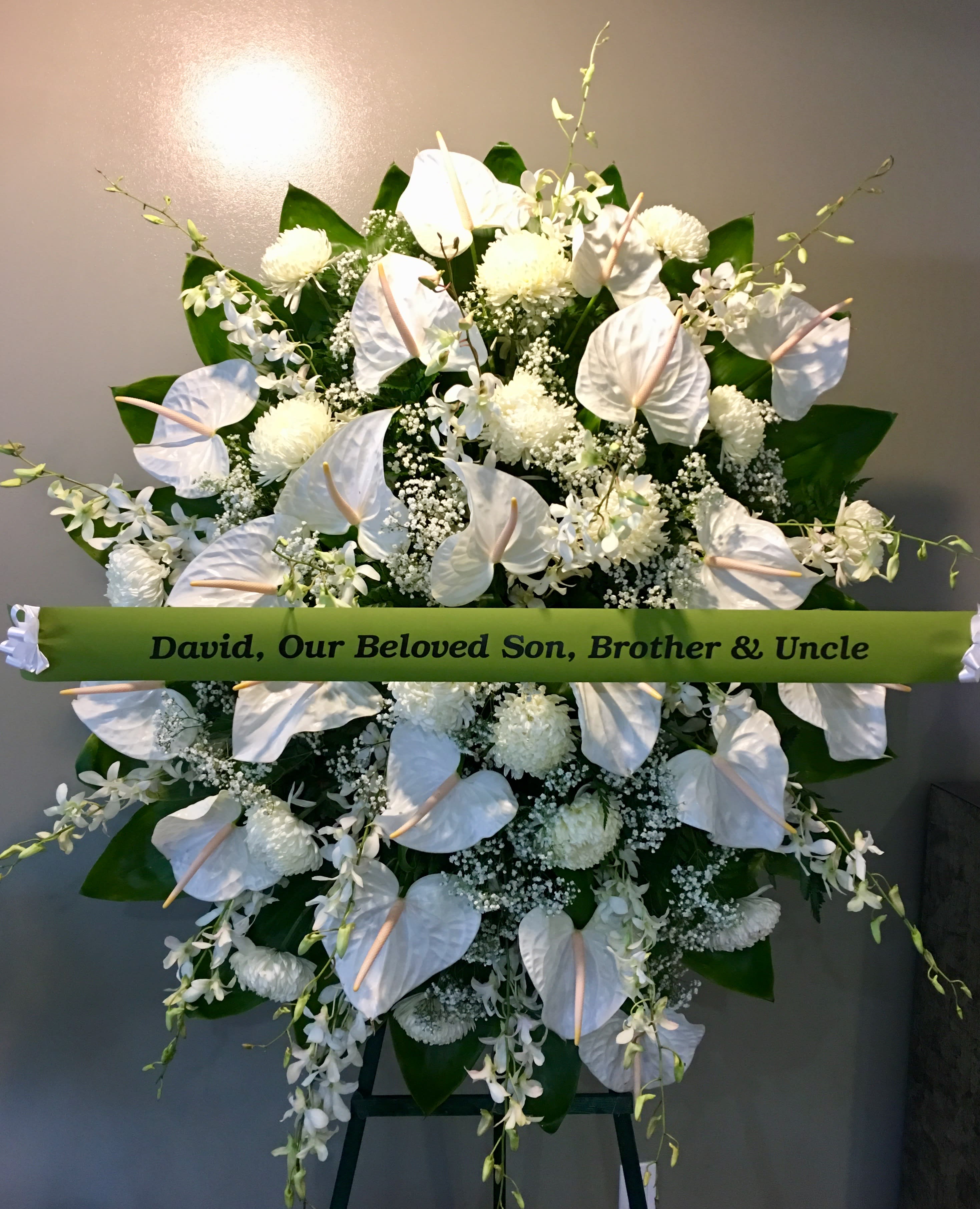 #15 Tropical Elegance  - White Anthurium, White Chrysanthemums - 6' Stand
