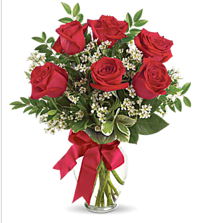 Half Dozen of Red Roses - Beautiful red roses decorated with ribbon is always a great way to say I love you.