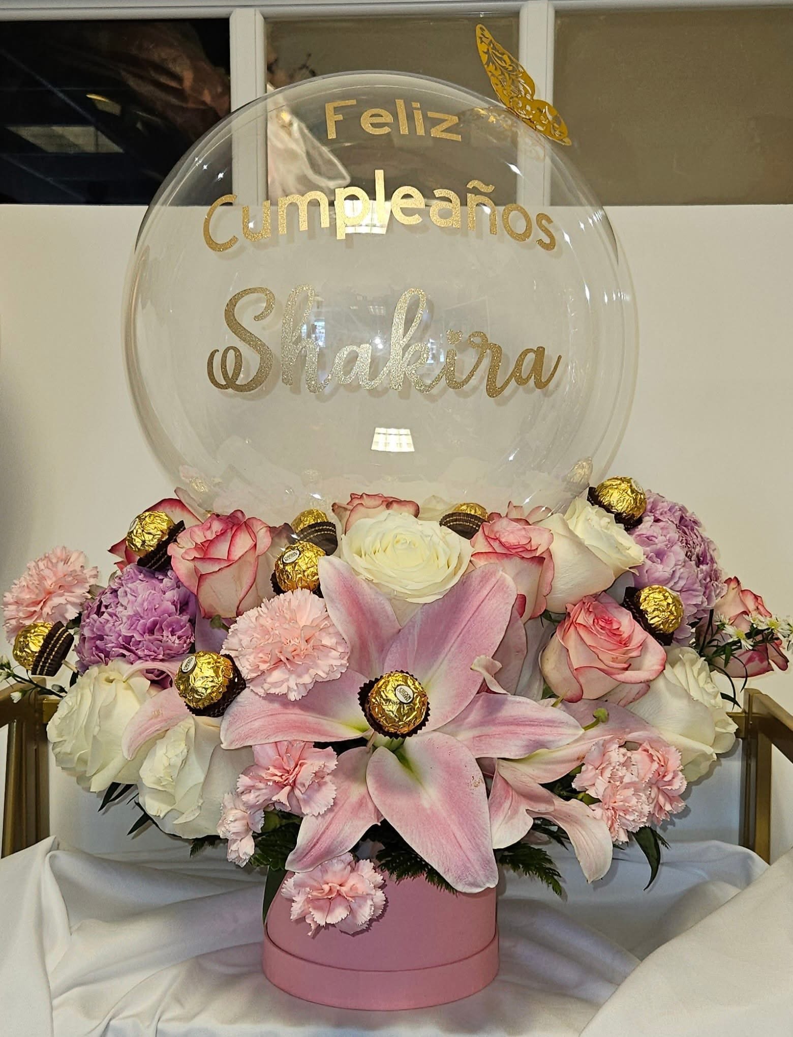 bubble floral arrangement - personalized balloon with flowers and rosa’s