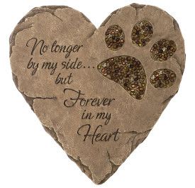 Pet Plaque - 'No longer by my side' - Pet plaque - 'No longer by my side... but forever in my heart' Cast in resin to emulate the look of sandstone. Hand painted and includes beads for added detail. 10136