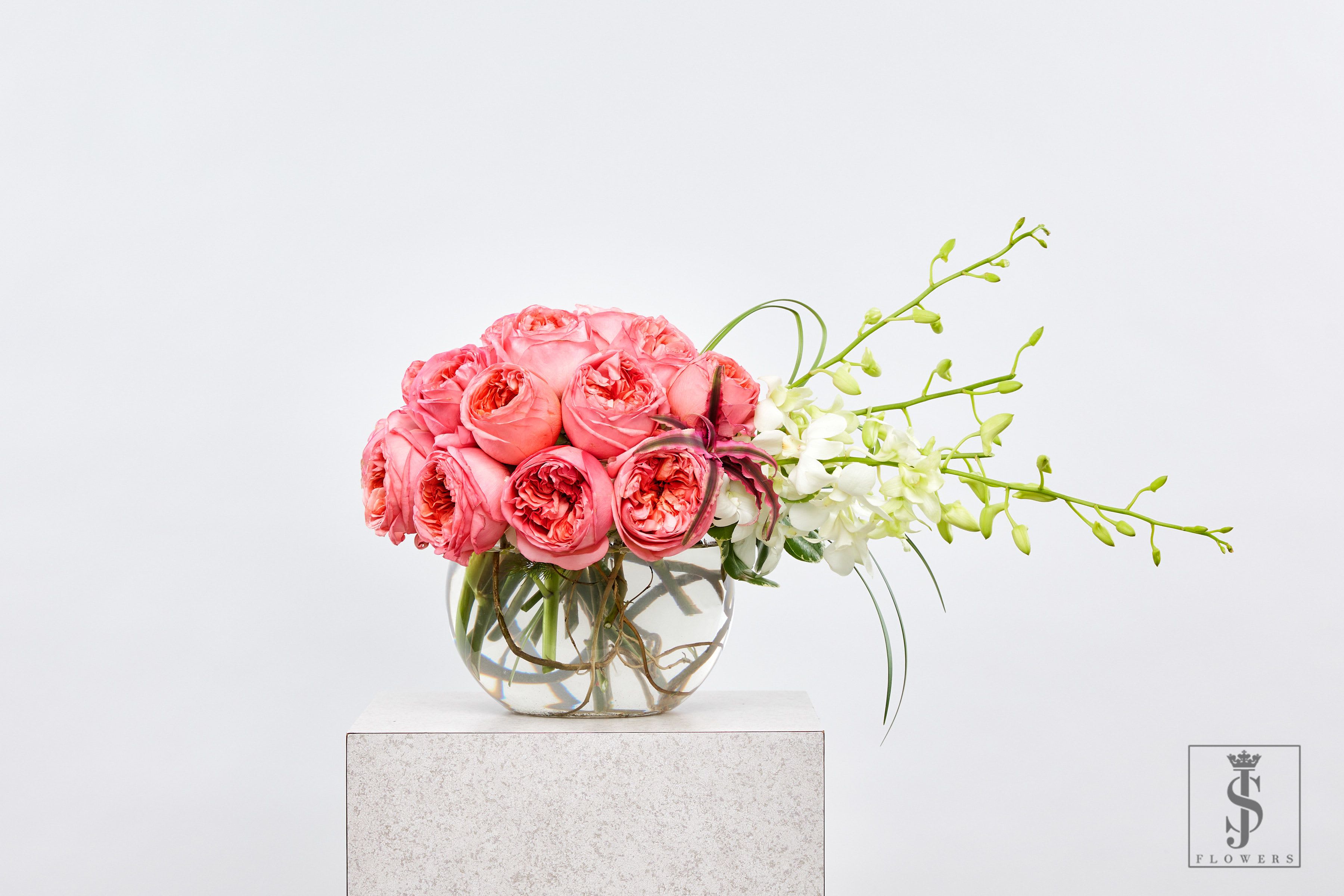 White Orchid Rosé - White Orchid Rosé  An arrangement where timeless elegance meets modern refinement. White Orchid Rosé pairs the pure sophistication of pristine dendrobium orchids with the romantic charm of lush garden roses, creating a design that feels both airy and opulent.  Soft, layered petals mingle with the delicate curves of orchid blooms, offering a balanced composition that’s perfect for life’s most meaningful moments. Whether gifted for an anniversary, presented at an intimate dinner, or placed as the centerpiece of a celebration, this arrangement speaks in the language of grace and beauty.  Ideal for: weddings, anniversaries, milestone celebrations, or as a luxury statement gift.