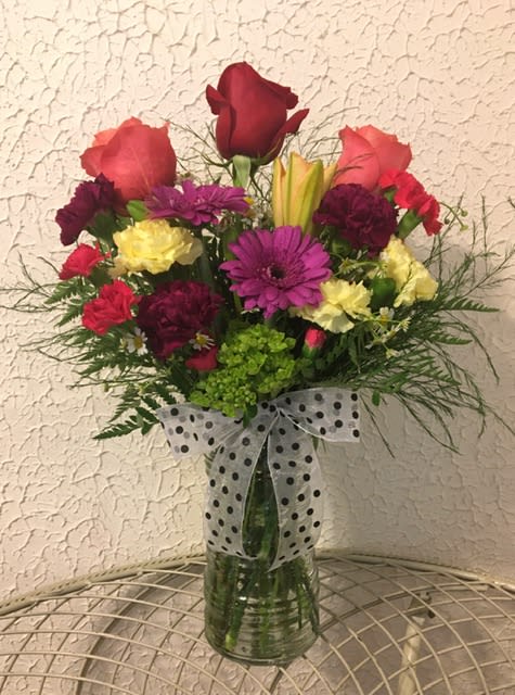 Happiness Bouquet - Arrangement includes roses, lilies, carnations, hydrangea, gerber daisy, filler and assorted greenery