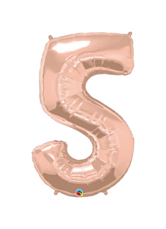 Rose Gold Number 5 Balloon 34'' - Available in helium. Custom add-ons (like ribbons, tassels, or weights) available upon request.  
