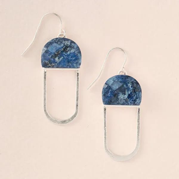 Chandelier Earring Lapis/Silver - Minimalistic charm to adorn your ears. Lightweight with the perfect amount of color and shape.1.75'' drop Sterling silver dipped brass Nickel and cadmium free Hypoallergenic Earrings come on embossed leather card with gold foil &amp; stone meaning on back. Lapis | Stone of Truth EX004 Approximately 1&quot;W x 1&quot;H