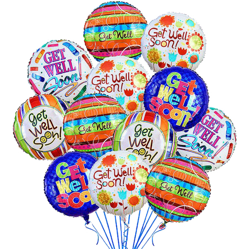 Get Well Mylar Balloon Bouquet - Lift their spirits with our fun-filled &quot;arrangement&quot; of Get Well Mylar balloons. It's a truly original way to brighten the mood and send a smile when they're feeling a little under the weather. Choose from Standard Half Dozen or Deluxe One Dozen balloons. Balloon designs will vary depending on availability. A long-lasting gift that's unique, fun, and festive.
