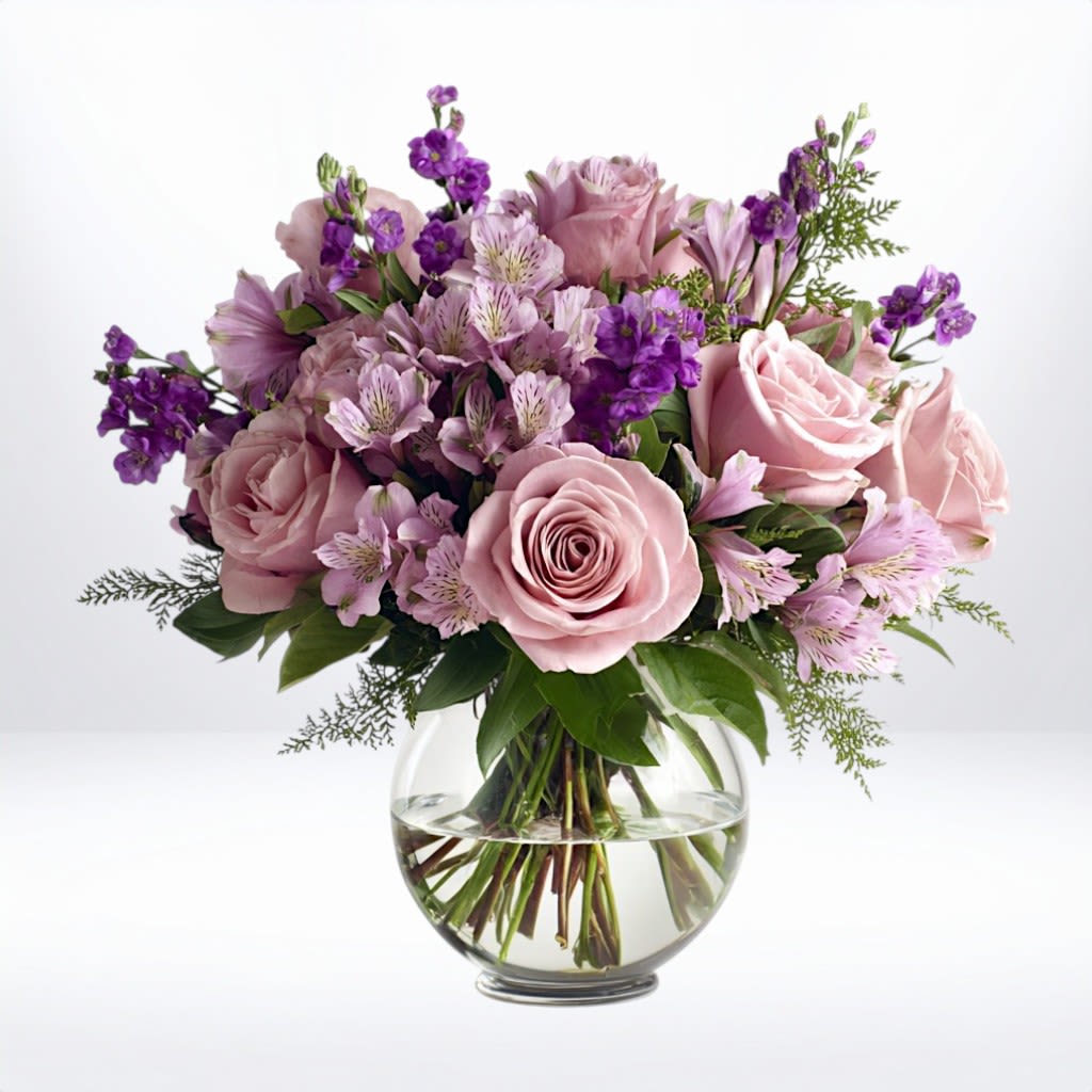 Lavender Breeze Lavender Breeze - Lavender Breeze captures effortless elegance with its soft palette of blush pinks, purple stock, and graceful greenery. Handcrafted by Twigs and Blooms in Friendswood, Texas, this airy design is perfect for birthdays, anniversaries, get-well wishes, or simply to brighten someone's home. The fresh, garden-inspired style creates a sense of peace and sophistication for any occasion. Same-day flower delivery available throughout Friendswood, League City, Dickinson, Alvin, Galveston, and surrounding communities. Substitution Policy: At Twigs and Blooms, we take pride in creating designs with the freshest seasonal flowers available. If certain blooms are unavailable, our designers will thoughtfully substitute with flowers of equal value, color palette, and style to maintain the overall design integrity.