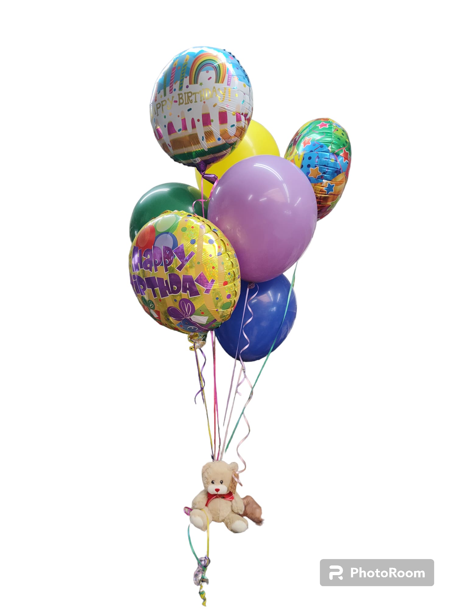 BALLOON AND BEAR BOUQUET BALLOON AND BEAR BOUQUET - MYLAR, LATEX AND BEAR