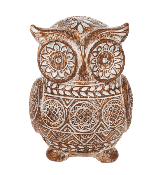 Carved Geo Pattern Owl -  4 3/4&quot; W. x 4 3/8&quot; D. x 5 7/8&quot; H