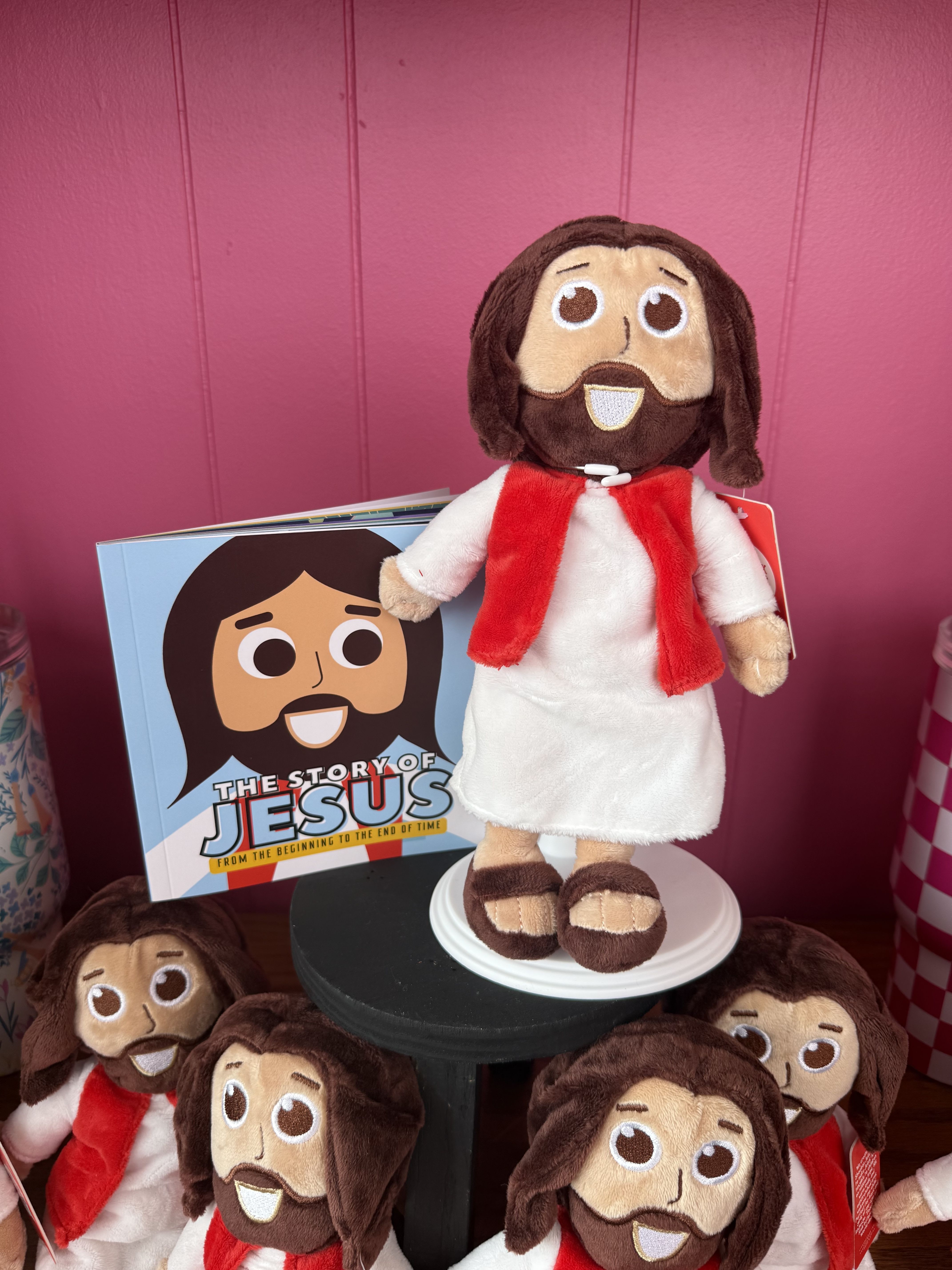 The Shoebox Jesus Doll - 9&quot; beaded filled, non talking Jesus Doll. It is so cute and cuddly to the touch. This adorable Jesus shows his love with a warm smile and outstretched arms. Great for any occasion.  Details Height: 9in / 22.86 cm Weight: 3oz / 85g Mat Made in China